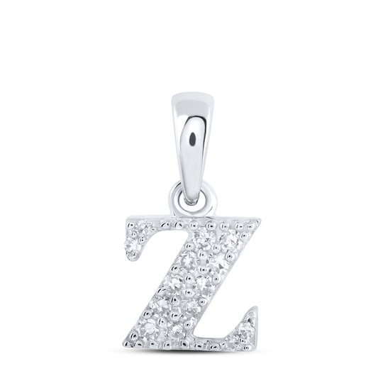 0.06 Ctw Natural Diamond Tiny Block Initial Letter Z Pendant in 10k White Gold
