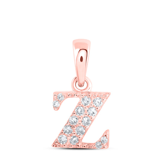 0.06 Ctw Natural Diamond Tiny Block Initial Letter Z Pendant in 10k Rose Gold
