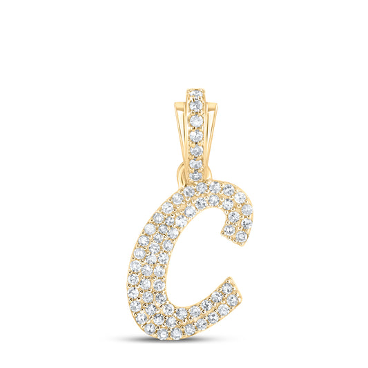 0.26 Ctw Natural Diamond Hiphop Cursive Initial Letter C Pendant in 10k Yellow Gold