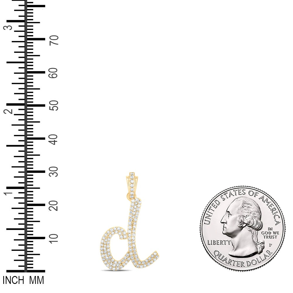 0.47 Ctw Natural Diamond Cursive Initial Letter D Pendant in 10k Yellow Gold