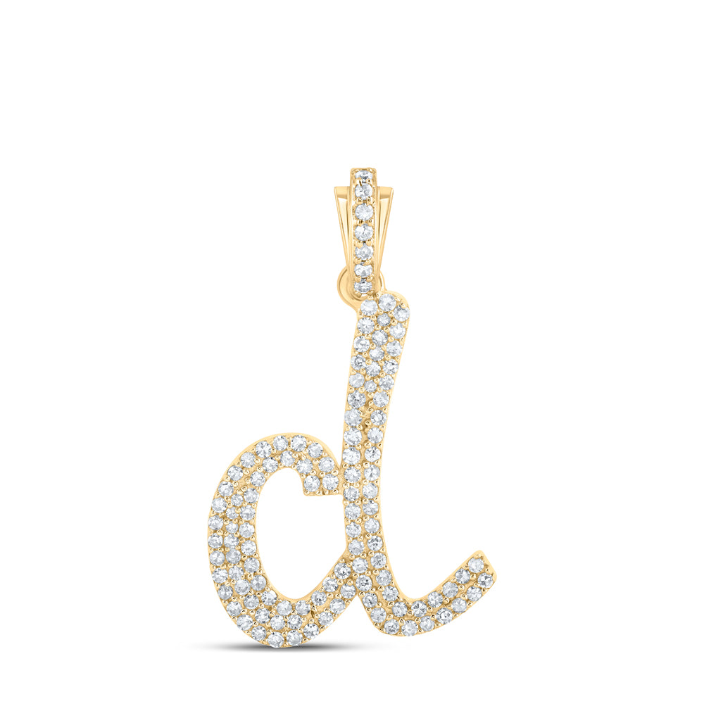 0.47 Ctw Natural Diamond Cursive Initial Letter D Pendant in 10k Yellow Gold