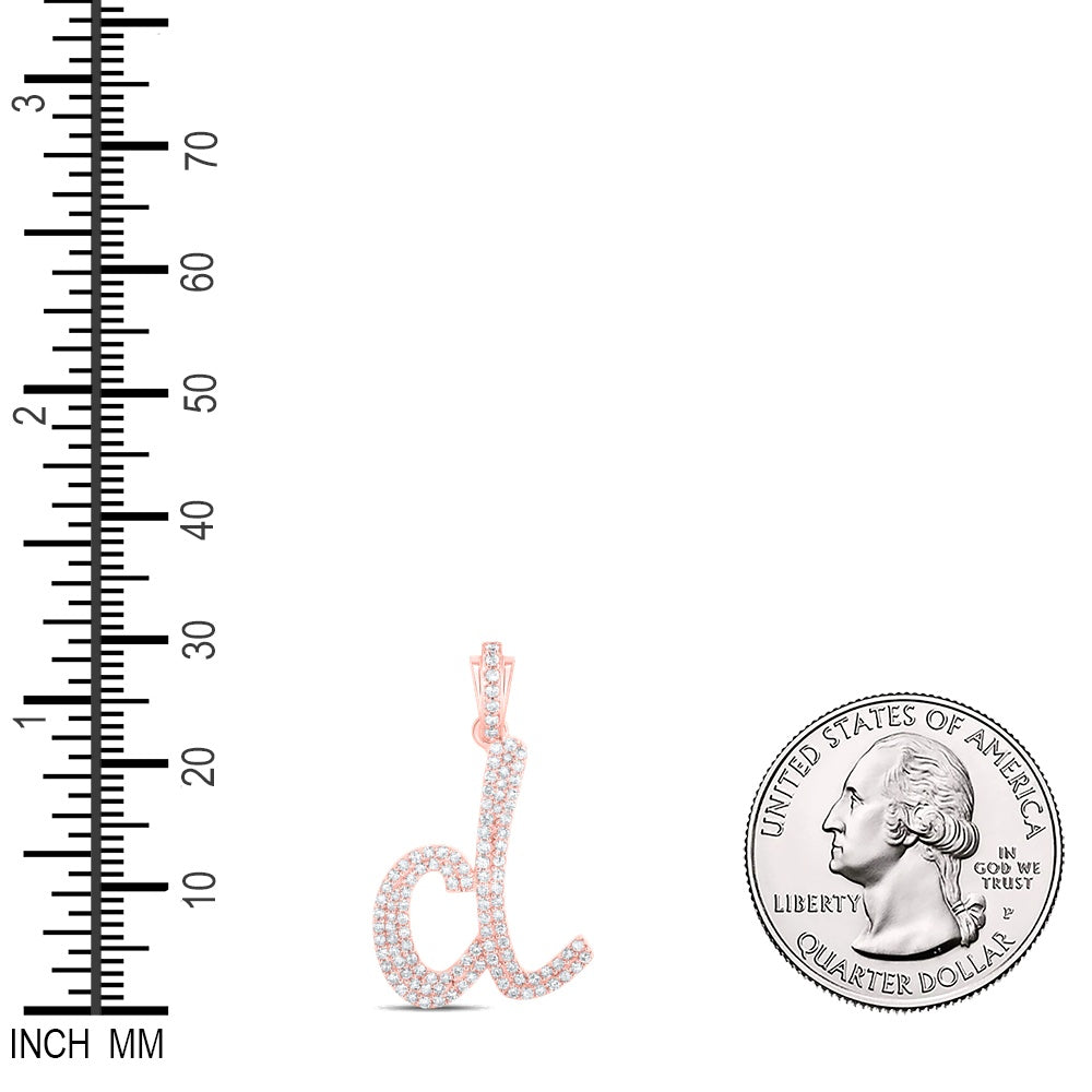 0.47 Ctw Natural Diamond Cursive Initial Letter D Pendant in 10k Rose Gold