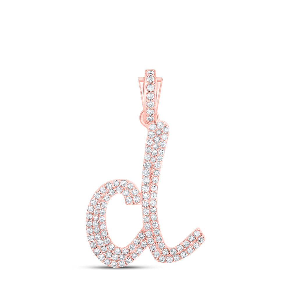 0.47 Ctw Natural Diamond Cursive Initial Letter D Pendant in 10k Rose Gold