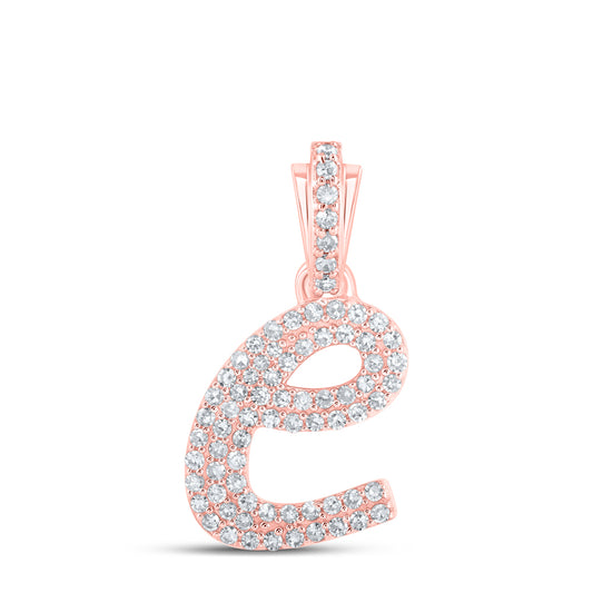 0.31 Ctw Natural Diamond Hiphop Initial Letter E Pendant in 10k Rose Gold