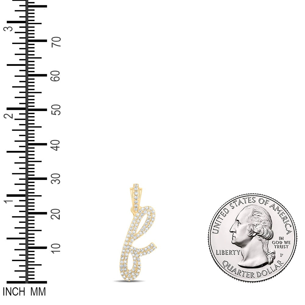 0.4 Ctw Natural Diamond Cursive Initial Letter F Pendant in 10k Yellow Gold