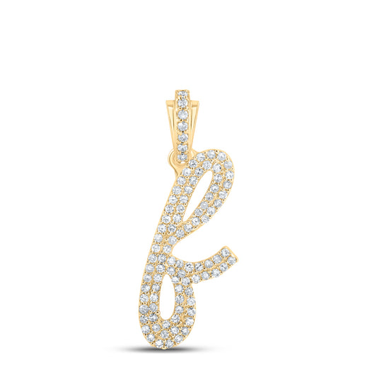 0.4 Ctw Natural Diamond Cursive Initial Letter F Pendant in 10k Yellow Gold