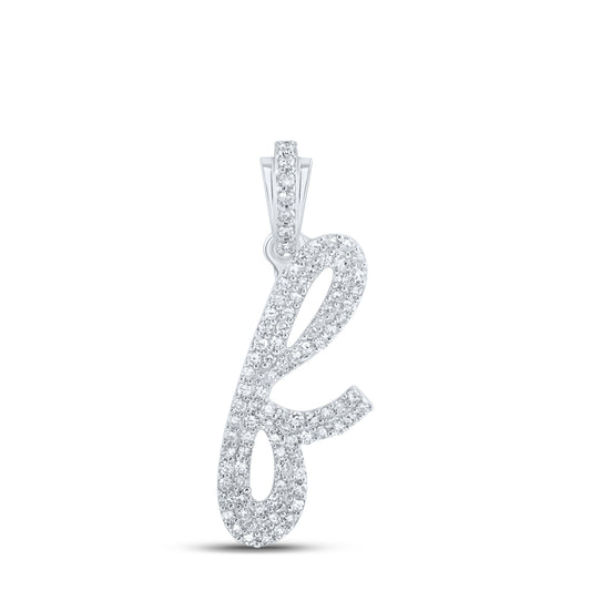 0.4 Ctw Natural Diamond Cursive Initial Letter F Pendant in 10k White Gold