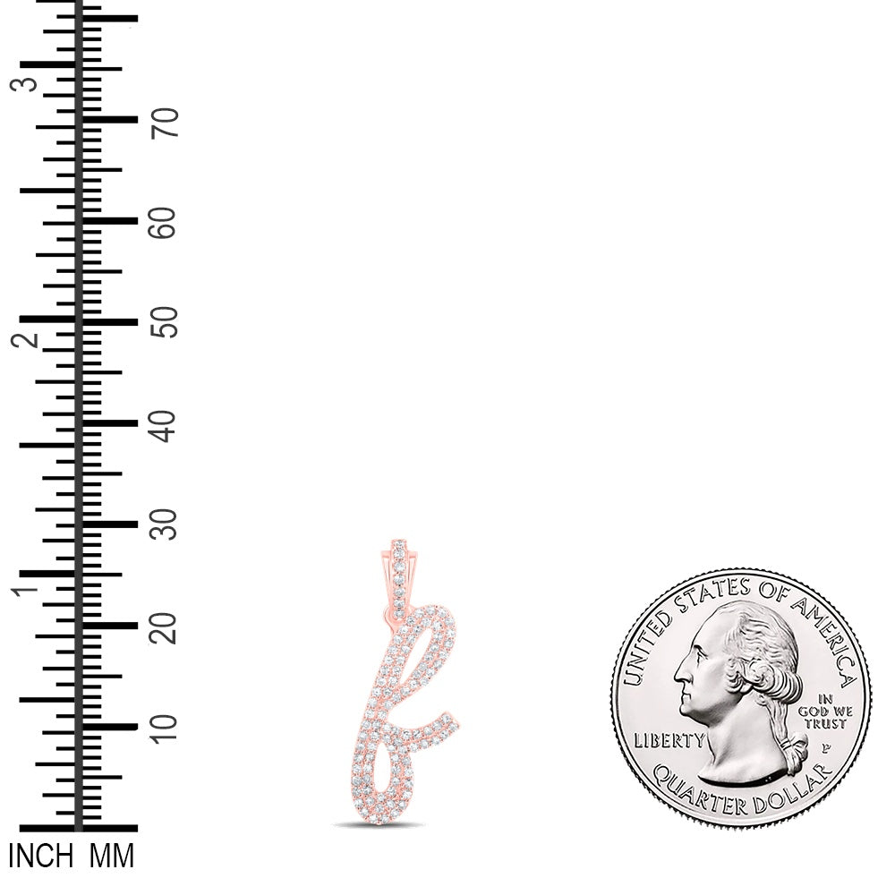 0.4 Ctw Natural Diamond Cursive Initial Letter F Pendant in 10k Rose Gold