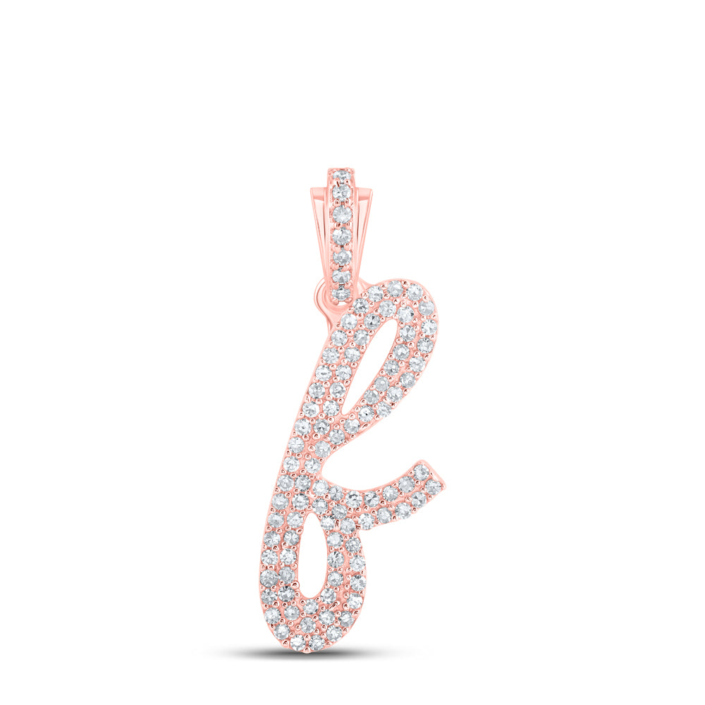 0.4 Ctw Natural Diamond Cursive Initial Letter F Pendant in 10k Rose Gold