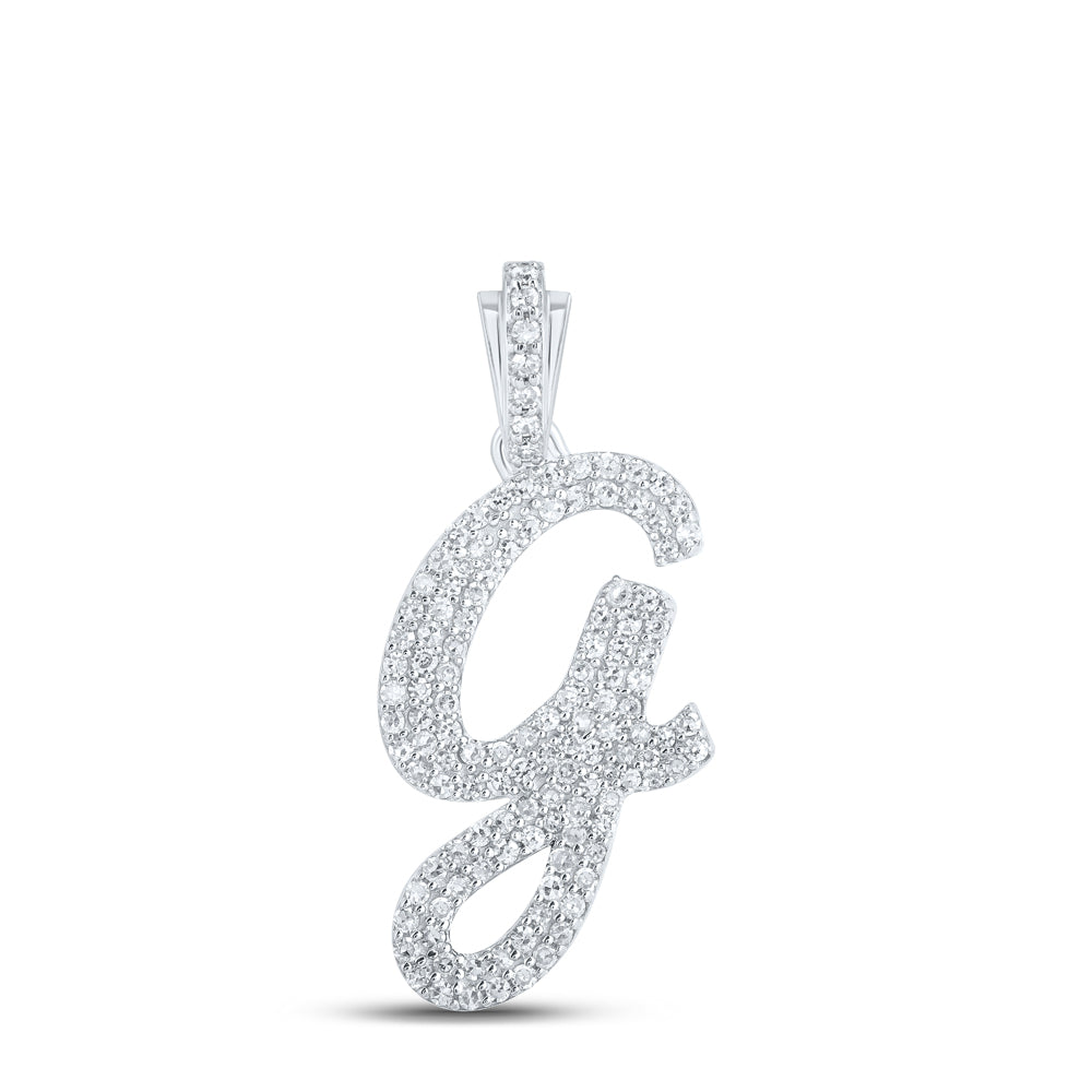 0.52 Ctw Natural Diamond Cursive Initial Letter G Pendant in 10k White Gold