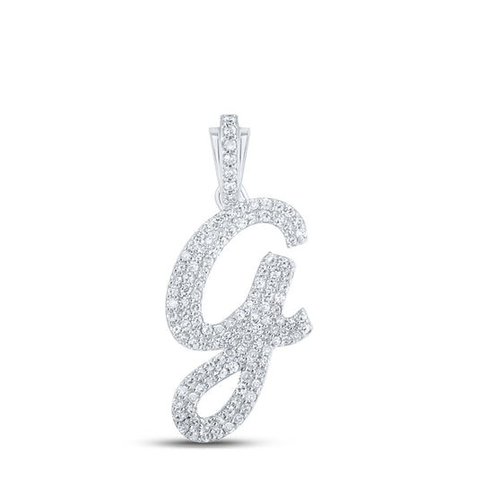 0.52 Ctw Natural Diamond Cursive Initial Letter G Pendant in 10k White Gold