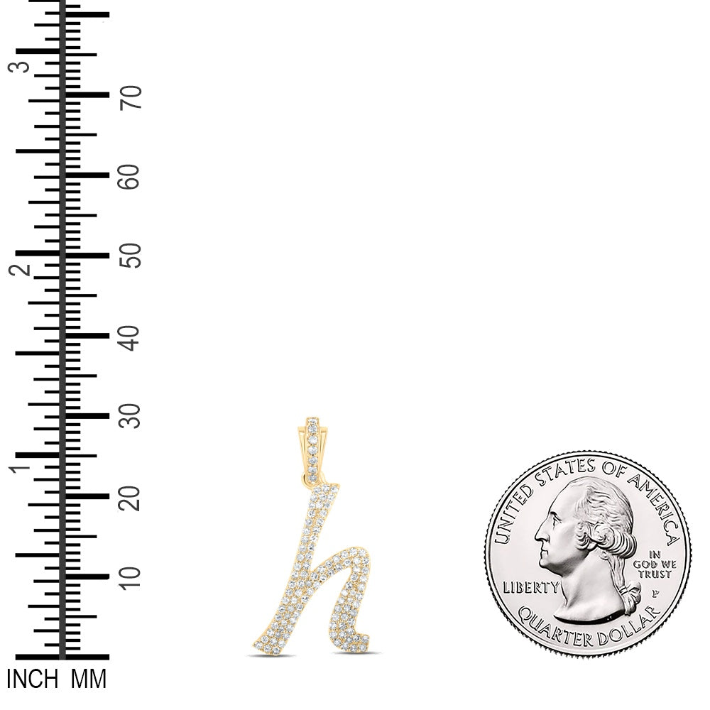 0.43 Ctw Natural Diamond Cursive Initial Letter H Pendant in 10k Yellow Gold
