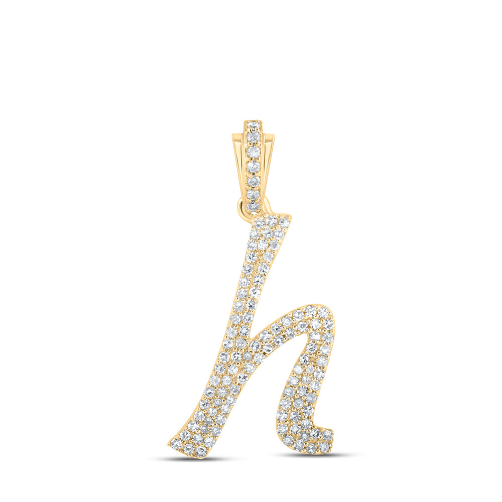 0.43 Ctw Natural Diamond Cursive Initial Letter H Pendant in 10k Yellow Gold