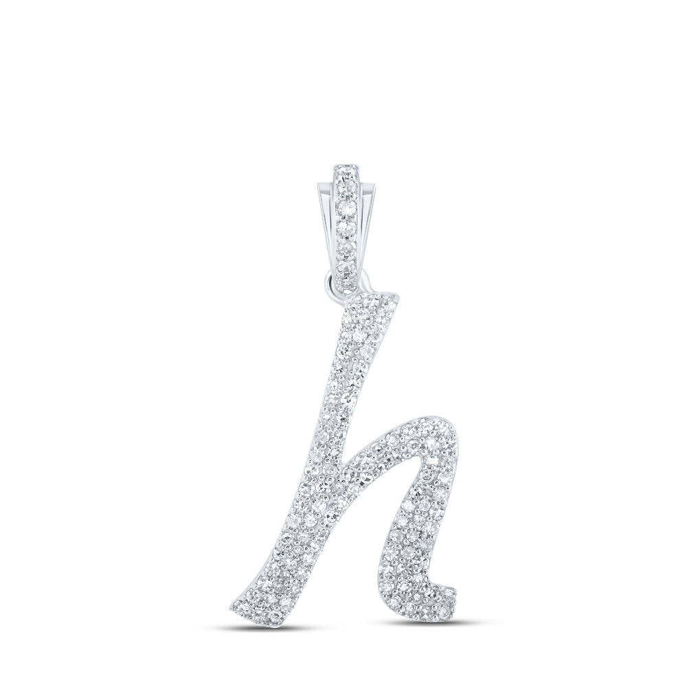 0.43 Ctw Natural Diamond Cursive Initial Letter H Pendant in 10k White Gold