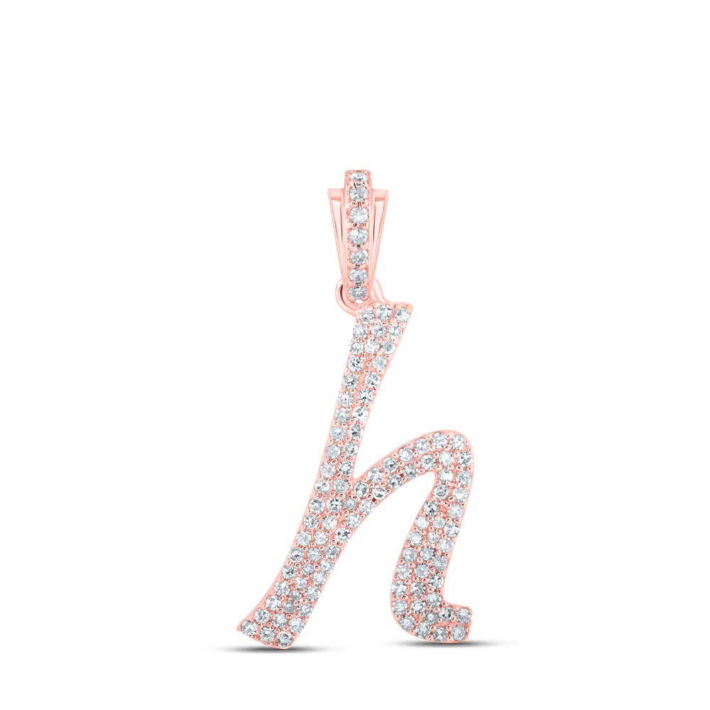 0.43 Ctw Natural Diamond Cursive Initial Letter H Pendant in 10k Rose Gold