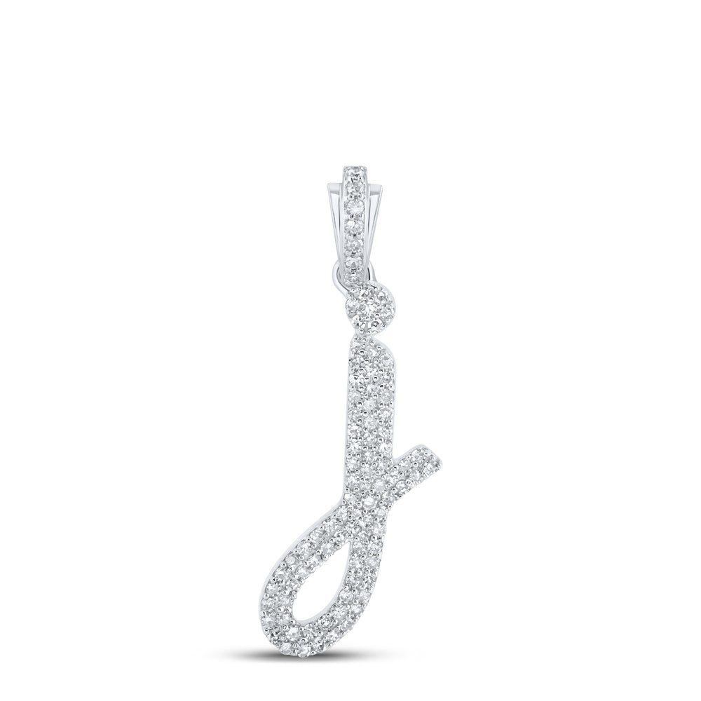 0.38 Ctw Natural Diamond Script Cursive Initial Letter J Pendant in 10k White Gold