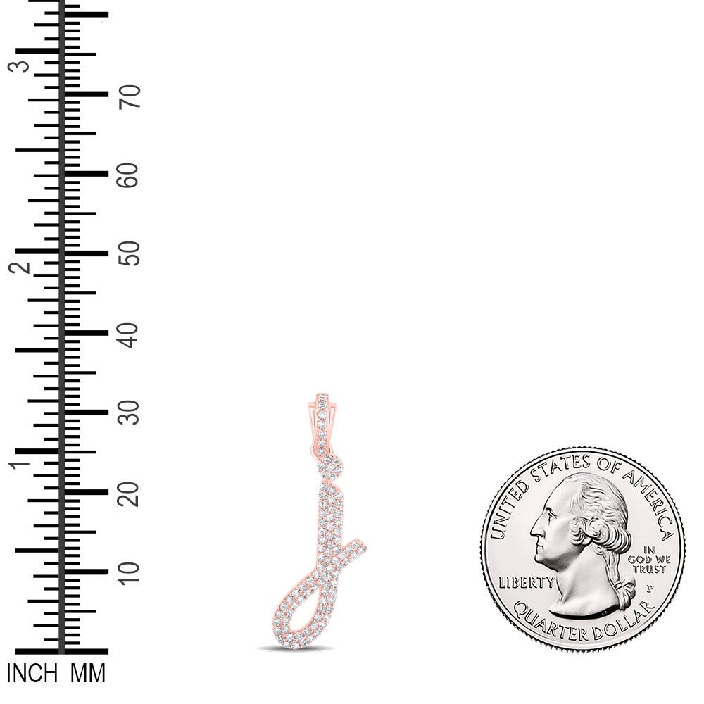 0.38 Ctw Natural Diamond Script Cursive Initial Letter J Pendant in 10k Rose Gold