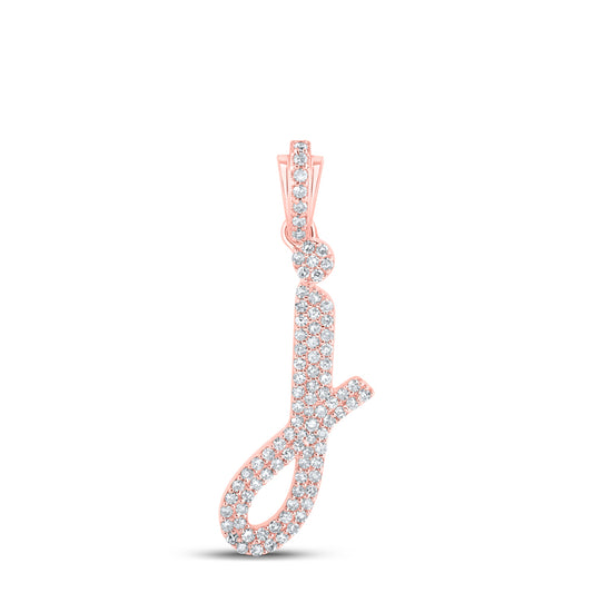 0.38 Ctw Natural Diamond Script Cursive Initial Letter J Pendant in 10k Rose Gold