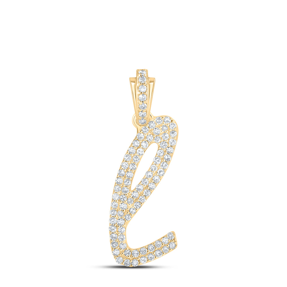 0.41 Ctw Natural Diamond Cursive Initial Letter L Pendant in 10k Yellow Gold