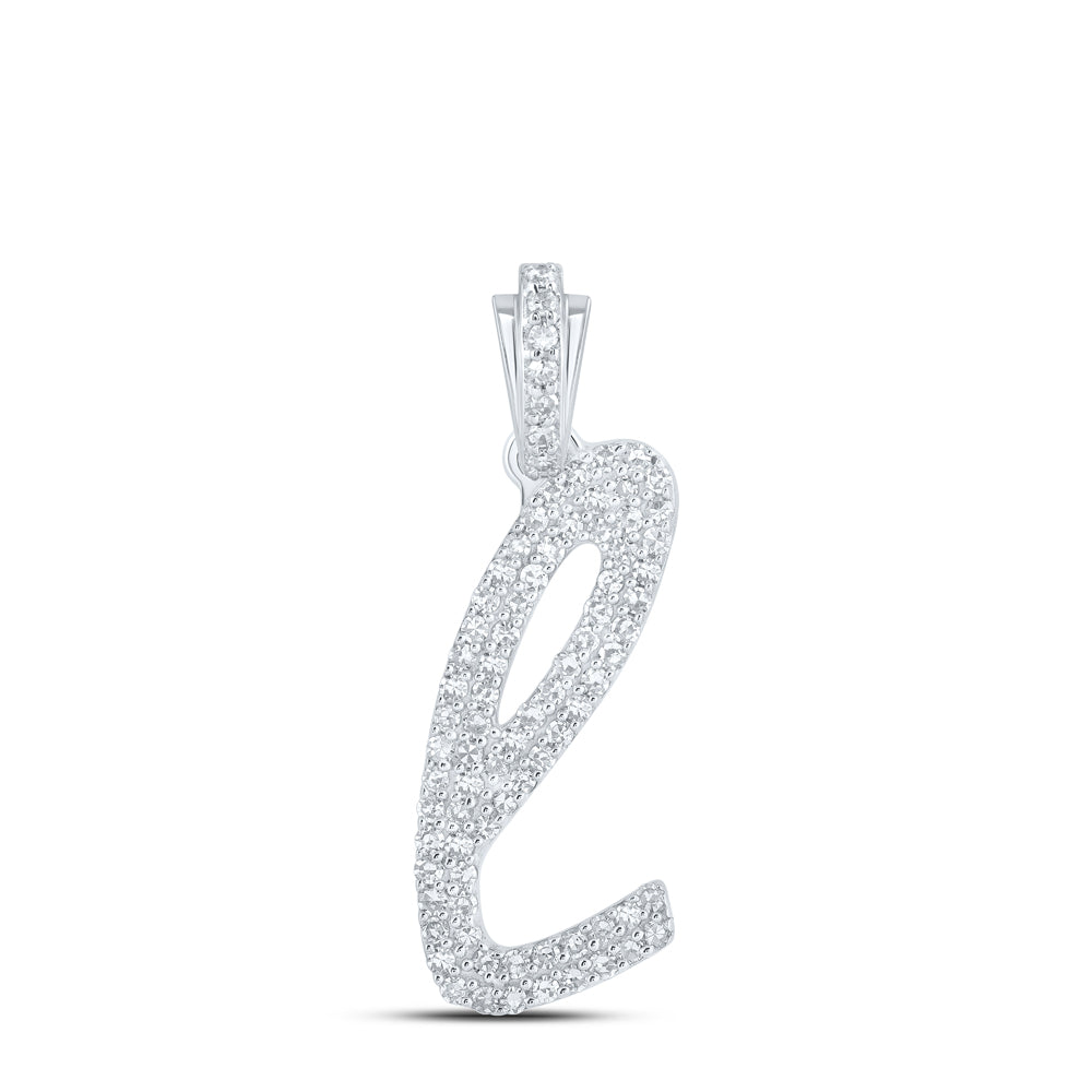 0.41 Ctw Natural Diamond Cursive Initial Letter L Pendant in 10k White Gold