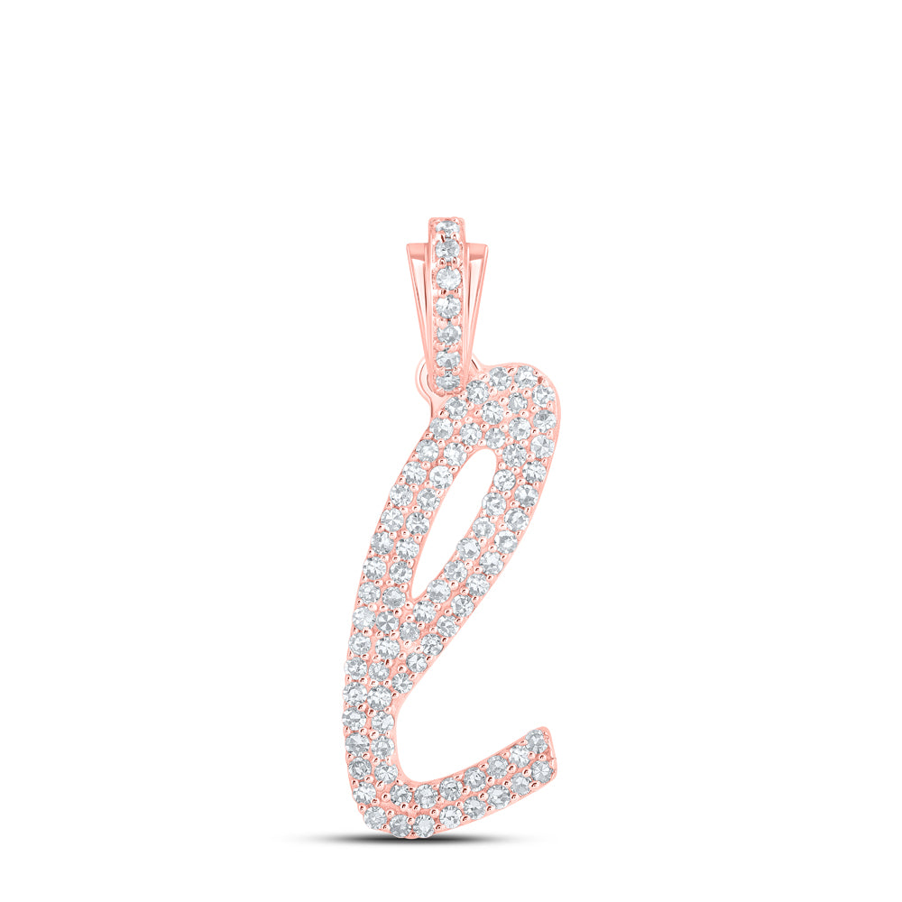 0.41 Ctw Natural Diamond Cursive Initial Letter L Pendant in 10k Rose Gold