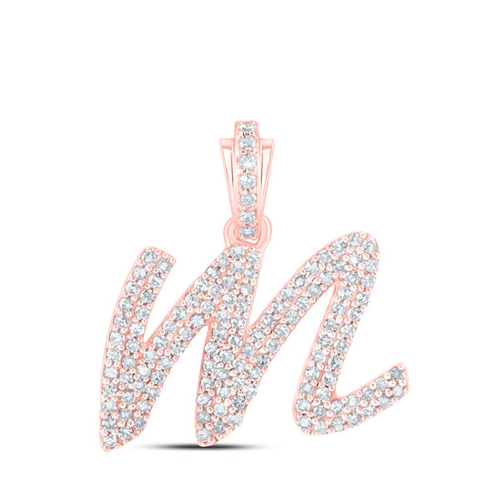 0.51 Ctw Natural Diamond Hiphop Initial Letter M Pendant in 10k Rose Gold