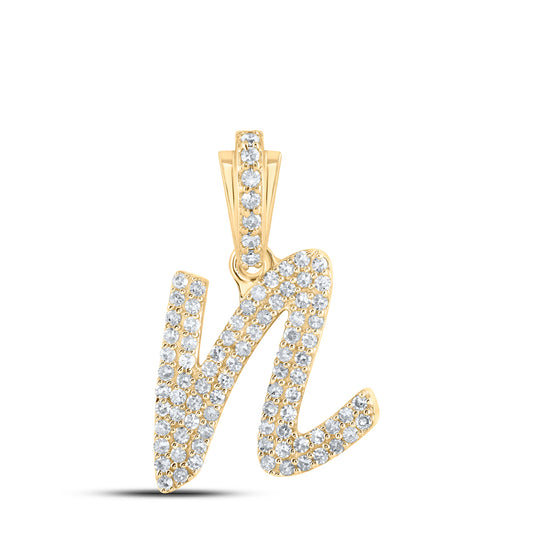 0.35 Ctw Natural Diamond Hiphop Initial Letter N Pendant in 10k Yellow Gold