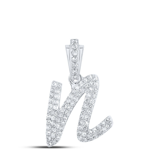 0.35 Ctw Natural Diamond Hiphop Initial Letter N Pendant in 10k White Gold