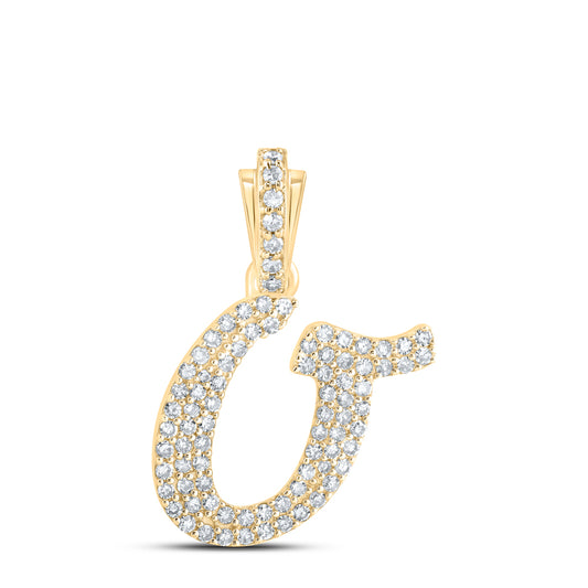 0.33 Ctw Natural Diamond Hiphop Cursive Initial Letter O Pendant in 10k Yellow Gold