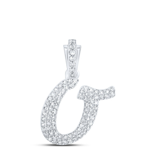 0.33 Ctw Natural Diamond Hiphop Cursive Initial Letter O Pendant in 10k White Gold