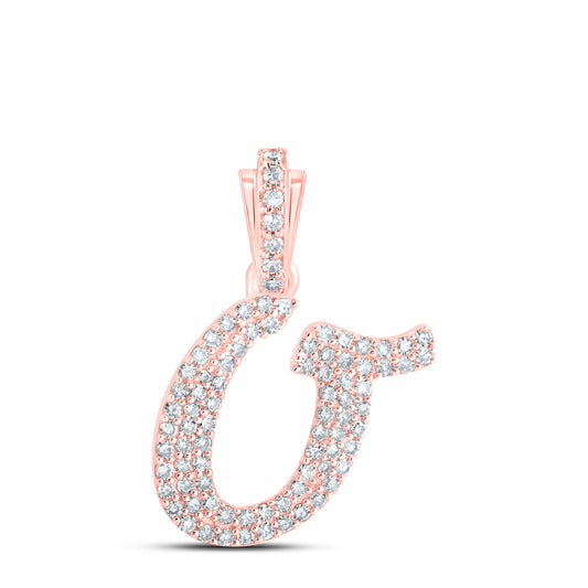 0.33 Ctw Natural Diamond Hiphop Cursive Initial Letter O Pendant in 10k Rose Gold