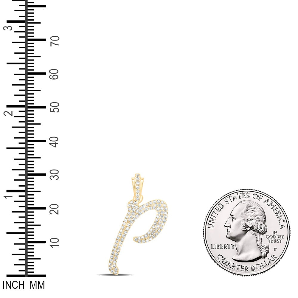 0.42 Ctw Natural Diamond Cursive Initial Letter P Pendant in 10k Yellow Gold