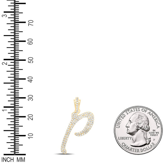 0.42 Ctw Natural Diamond Cursive Initial Letter P Pendant in 10k Yellow Gold