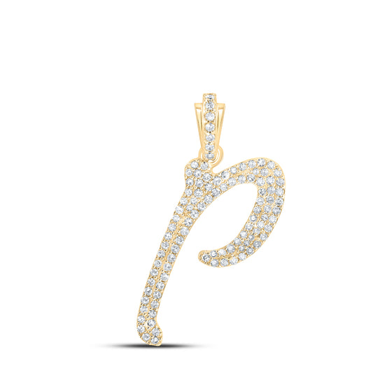 0.42 Ctw Natural Diamond Cursive Initial Letter P Pendant in 10k Yellow Gold