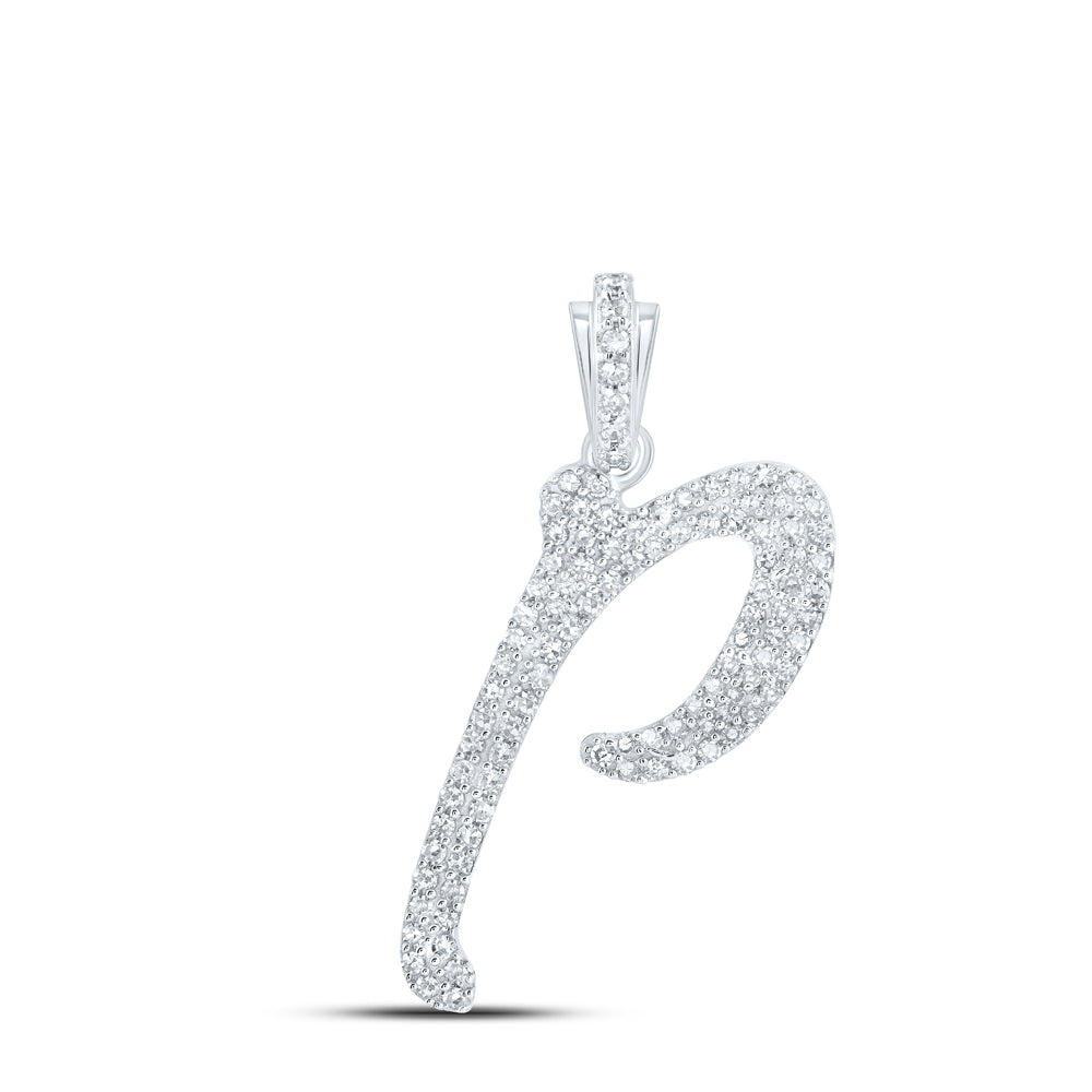 0.42 Ctw Natural Diamond Cursive Initial Letter P Pendant in 10k White Gold