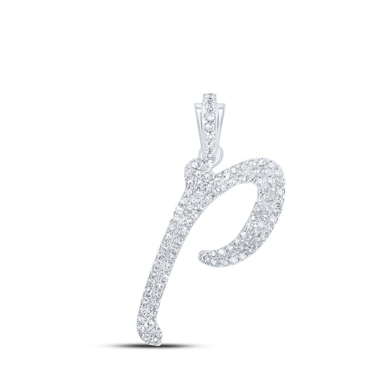 0.42 Ctw Natural Diamond Cursive Initial Letter P Pendant in 10k White Gold