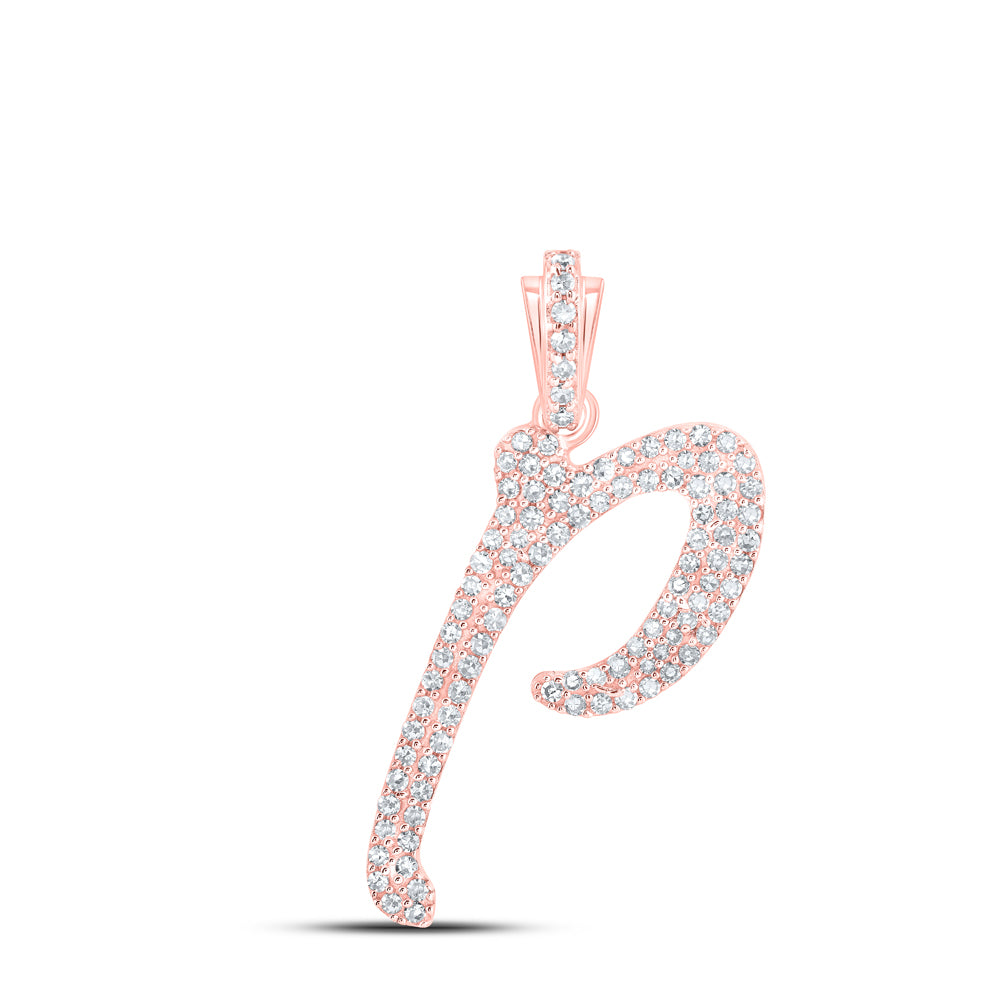 0.42 Ctw Natural Diamond Cursive Initial Letter P Pendant in 10k Rose Gold
