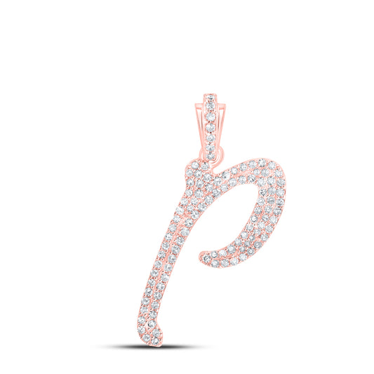 0.42 Ctw Natural Diamond Cursive Initial Letter P Pendant in 10k Rose Gold