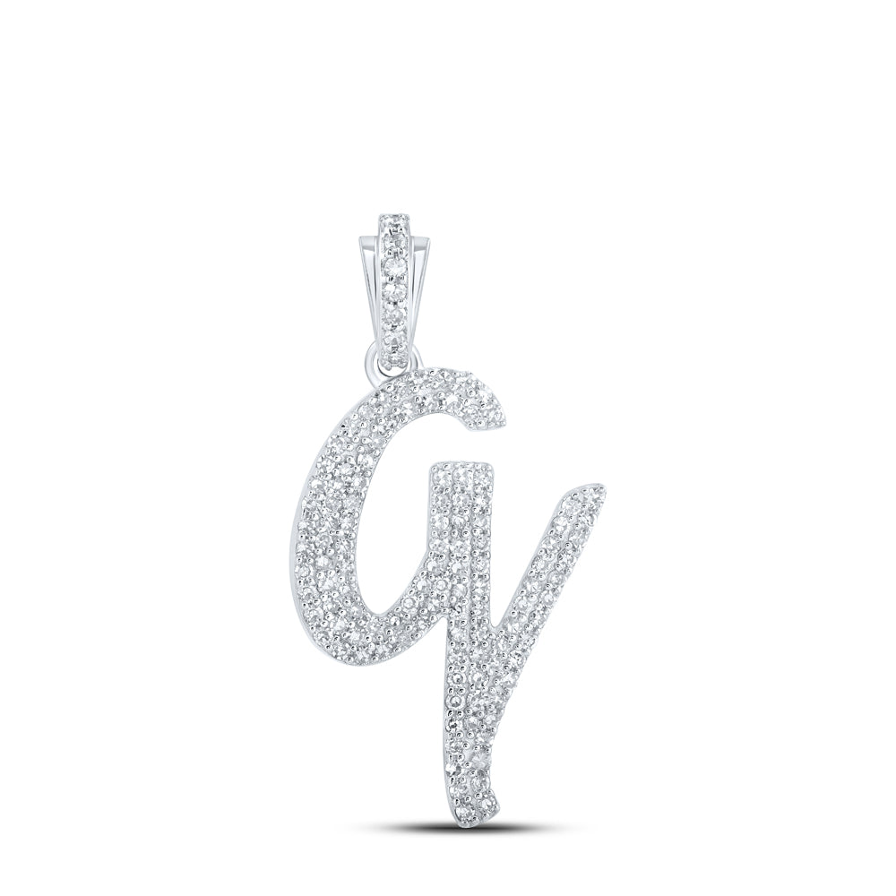 0.48 Ctw Natural Diamond Crusive Initial Letter Q Pendant in 10k White Gold