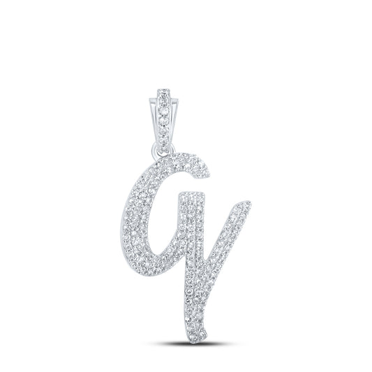 0.48 Ctw Natural Diamond Crusive Initial Letter Q Pendant in 10k White Gold