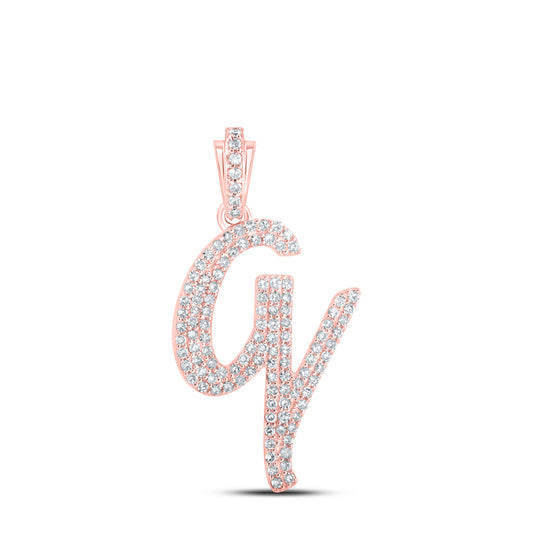 0.48 Ctw Natural Diamond Crusive Initial Letter Q Pendant in 10k Rose Gold