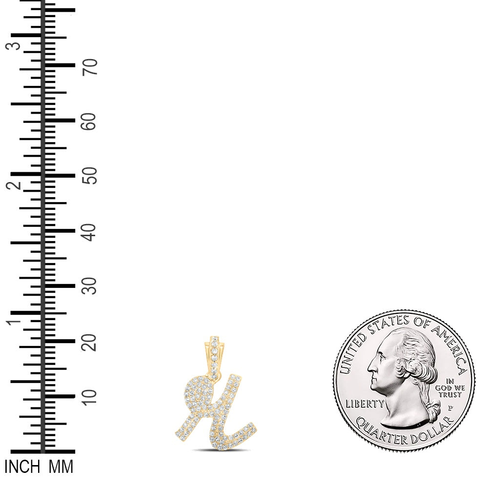 0.37 Ctw Natural Diamond Hiphop Cursive Initial Letter R Pendant in 10k Yellow Gold