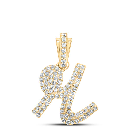 0.37 Ctw Natural Diamond Hiphop Cursive Initial Letter R Pendant in 10k Yellow Gold