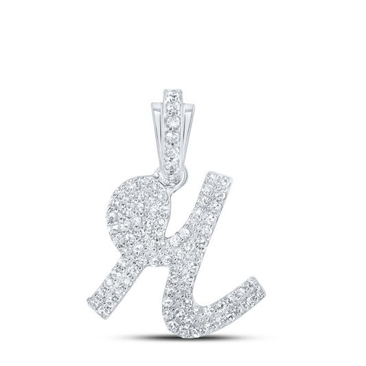 0.37 Ctw Natural Diamond Hiphop Initial Letter R Pendant in 10k White Gold