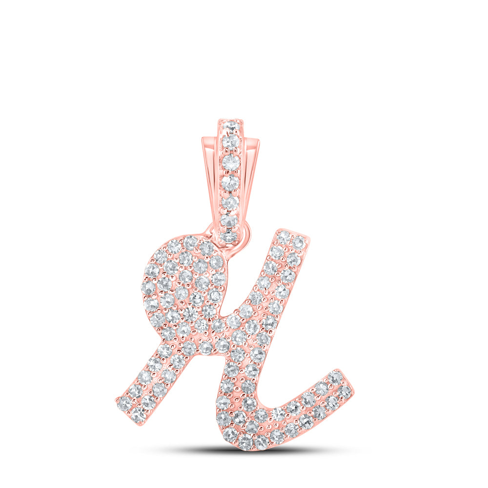0.37 Ctw Natural Diamond Hiphop Initial Letter R Pendant in 10k Rose Gold