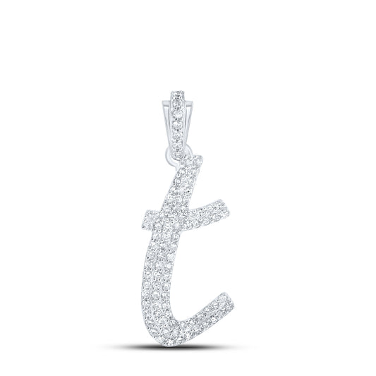 0.35 Ctw Natural Diamond Crusive Initial Letter T Pendant in 10k White Gold