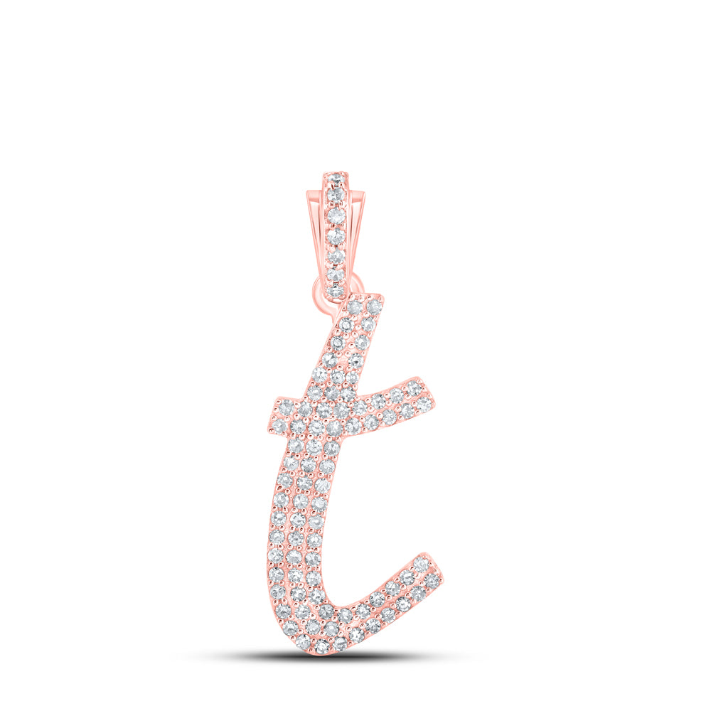 0.35 Ctw Natural Diamond Crusive Initial Letter T Pendant in 10k Rose Gold