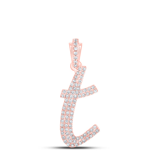 0.35 Ctw Natural Diamond Crusive Initial Letter T Pendant in 10k Rose Gold
