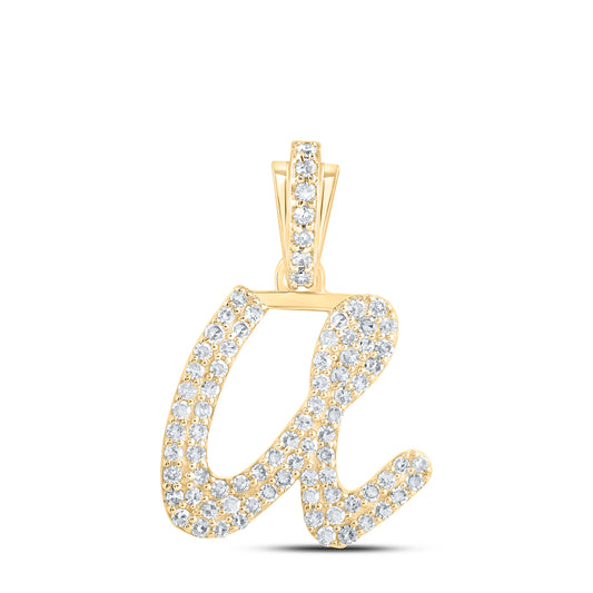 0.34 Ctw Natural Diamond Hiphop Cursive Initial Letter U Pendant in 10k Yellow Gold