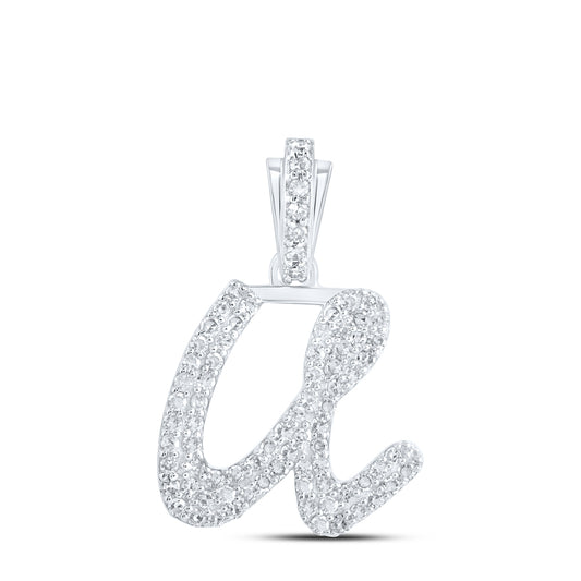 0.34 Ctw Natural Diamond Hiphop Cursive Initial Letter U Pendant in 10k White Gold